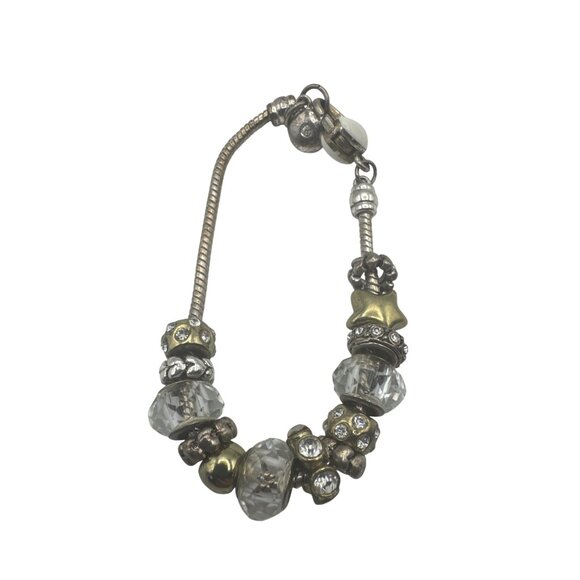 Crystal Beaded Bracelet Silver Tone Heart Star Charms Adjustable Chain Jewelry - Picture 6 of 6